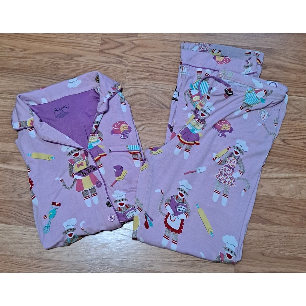 Nick & Nora 2-piece PJ Coat Set Baking Monkey Monkies XS Read